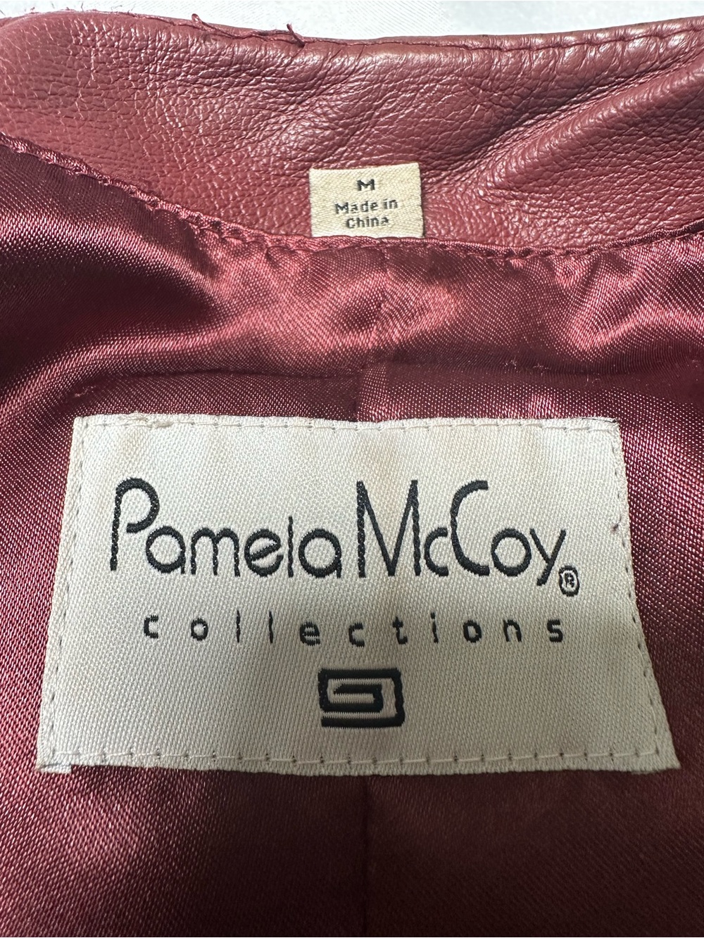 Pamela McCoy Burgundy Leather Collarless Jacket Size M - Picture 6 of 10